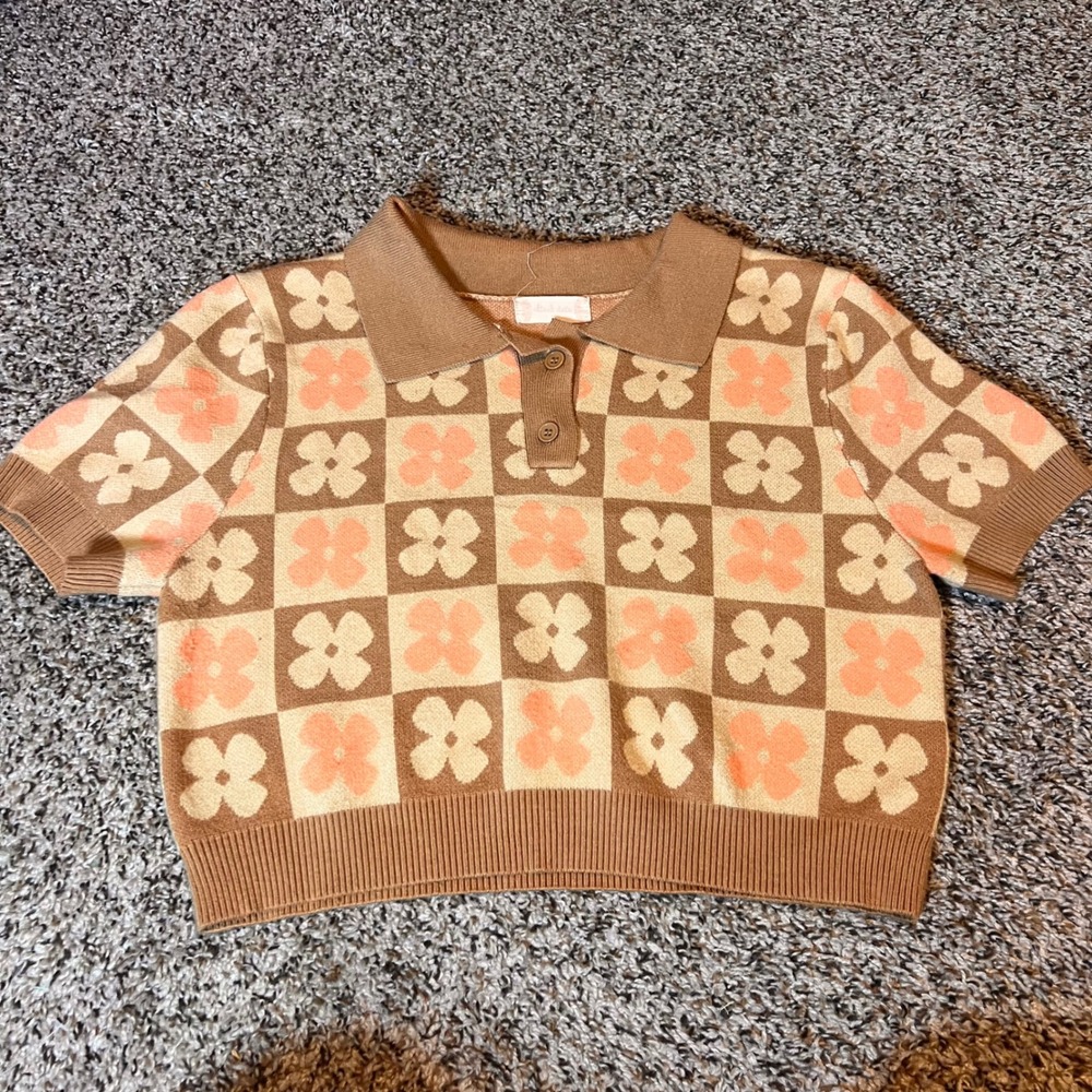 Altar'd State Brown and Pink Floral Crop Top